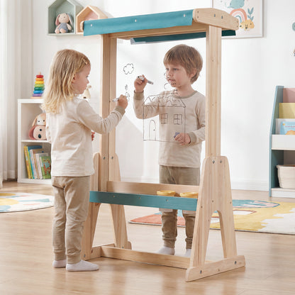 Wooden Art Easel for Kids with Transparent Board Paint Cups for Indoor Outdoor-Natural