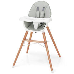 Wooden Baby Infant High chair Adjustable Double Tray with 5-Point Harness and Comfortable Footrest-Grey