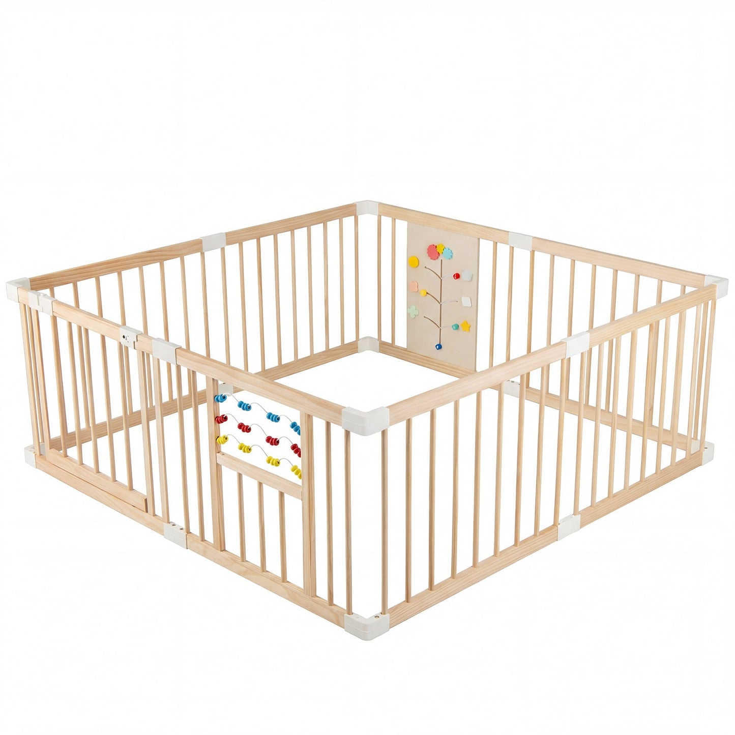 Wooden Baby Playpen Adjustable Multi-Shape Large Play Yard for Infants and Toddlers-Natural