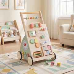 Wooden Baby Walker Babies Push Walker with Wheels and Storage Basket