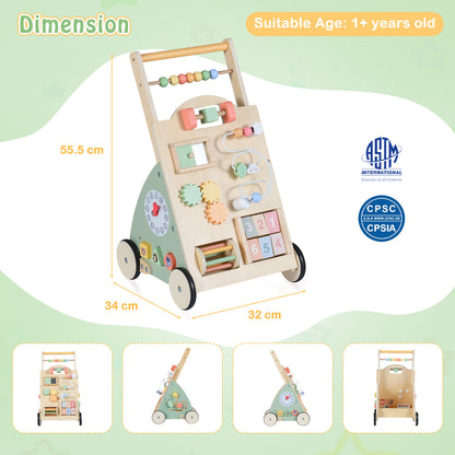 Wooden Baby Walker Babies Push Walker with Wheels and Storage Basket