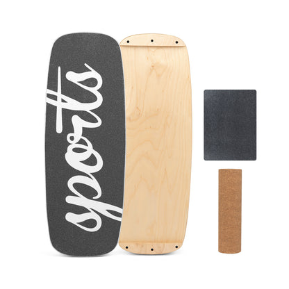 Wooden Balance Board Trainer with Cork Roller Stoppers Felt Mat-Black