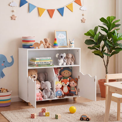 Wooden Bookshelf with 2 Anti-Toppling Devices and Top Surface Open Compartment-White