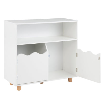 Wooden Bookshelf with 2 Anti-Toppling Devices and Top Surface Open Compartment-White