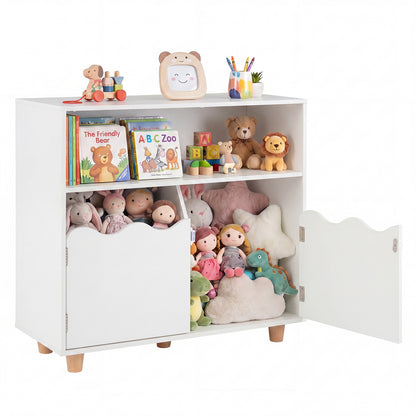 Wooden Bookshelf with 2 Anti-Toppling Devices and Top Surface Open Compartment-White
