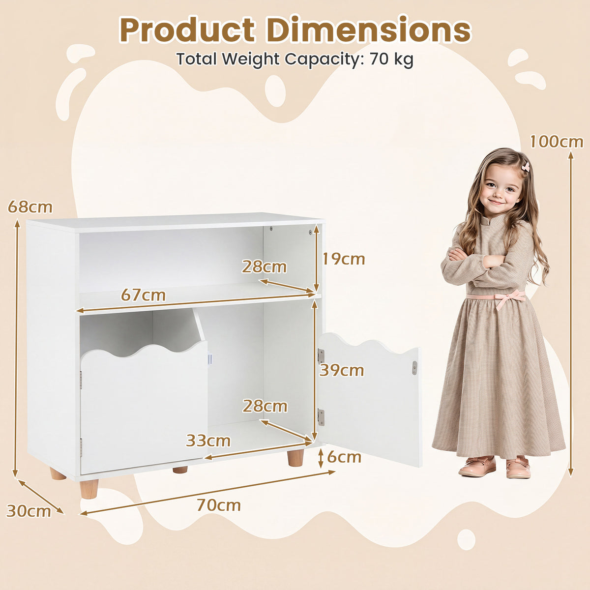 Wooden Bookshelf with 2 Anti-Toppling Devices and Top Surface Open Compartment-White