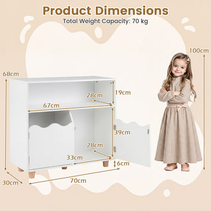Wooden Bookshelf with 2 Anti-Toppling Devices and Top Surface Open Compartment-White
