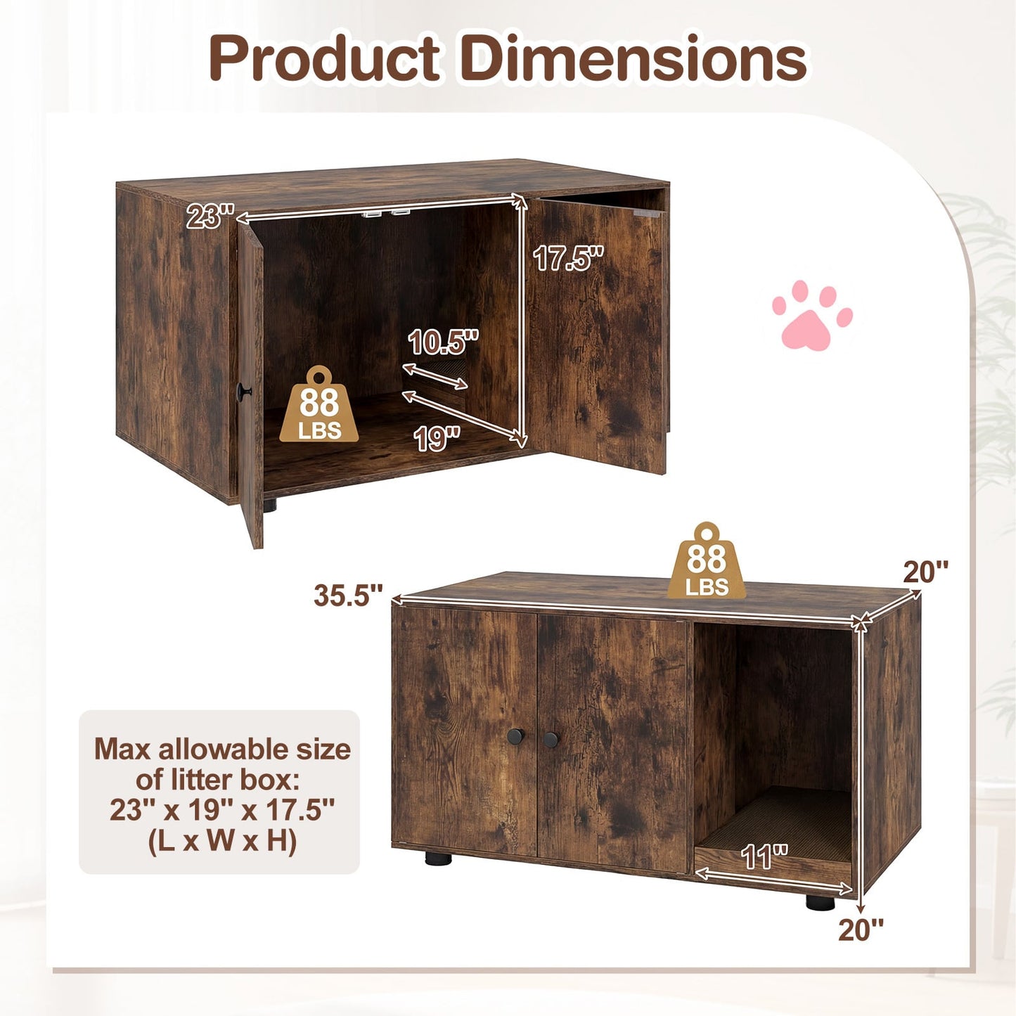Wooden Cat Litter Box Enclosure Hidden Litter Box Furniture with Scratching Board-Brown