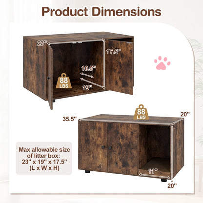 Wooden Cat Litter Box Enclosure Hidden Litter Box Furniture with Scratching Board-Brown