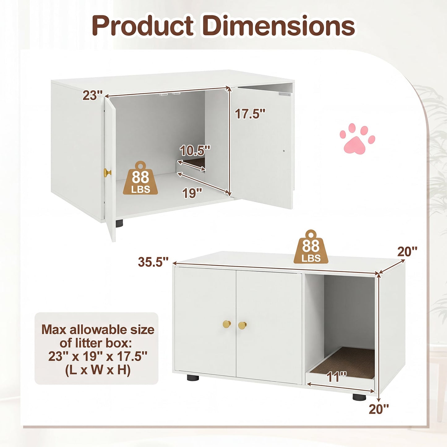 Wooden Cat Litter Box Enclosure Hidden Litter Box Furniture with Scratching Board-White