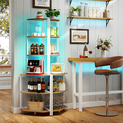 Wooden Corner Shelf with Storage Shelves for Living Room-Natural