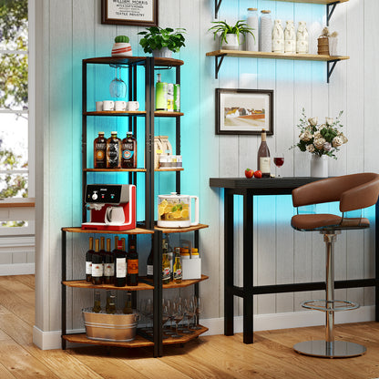 Wooden Corner Shelf with Storage Shelves for Living Room-Rustic Brown