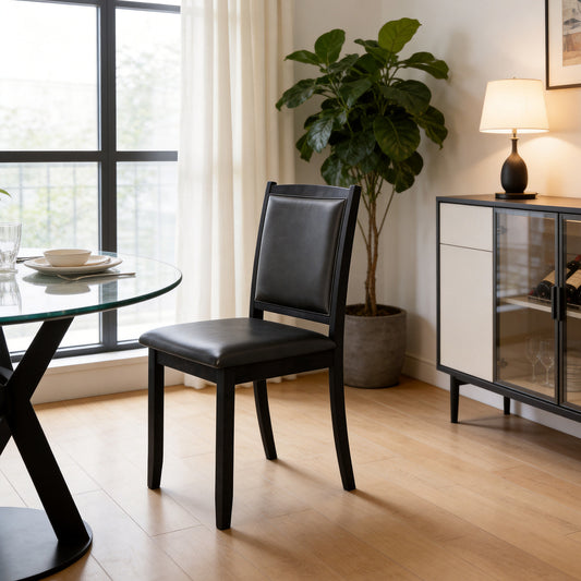 Wooden Dining Chair with Padded Seat and Backrest for Kitchen Dining Room-Black