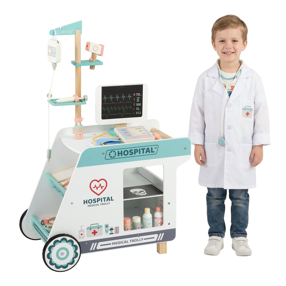 Wooden Doctor Playset Pretend Play Doctor Kit with Cart-Green