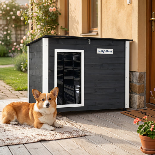 Wooden Dog House Outdoor with Natural Spruce Wood Frame-S
