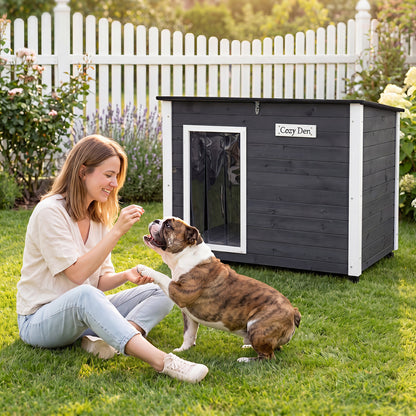 Wooden Dog House Outdoor with Natural Spruce Wood Frame-S