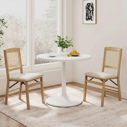 Wooden Folding Chairs Set of 2 with Linen Padded Seat-Natural