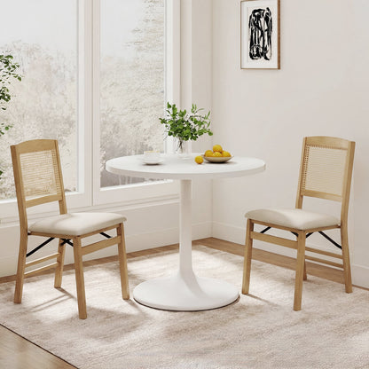 Wooden Folding Chairs Set of 2 with Linen Padded Seat-Natural