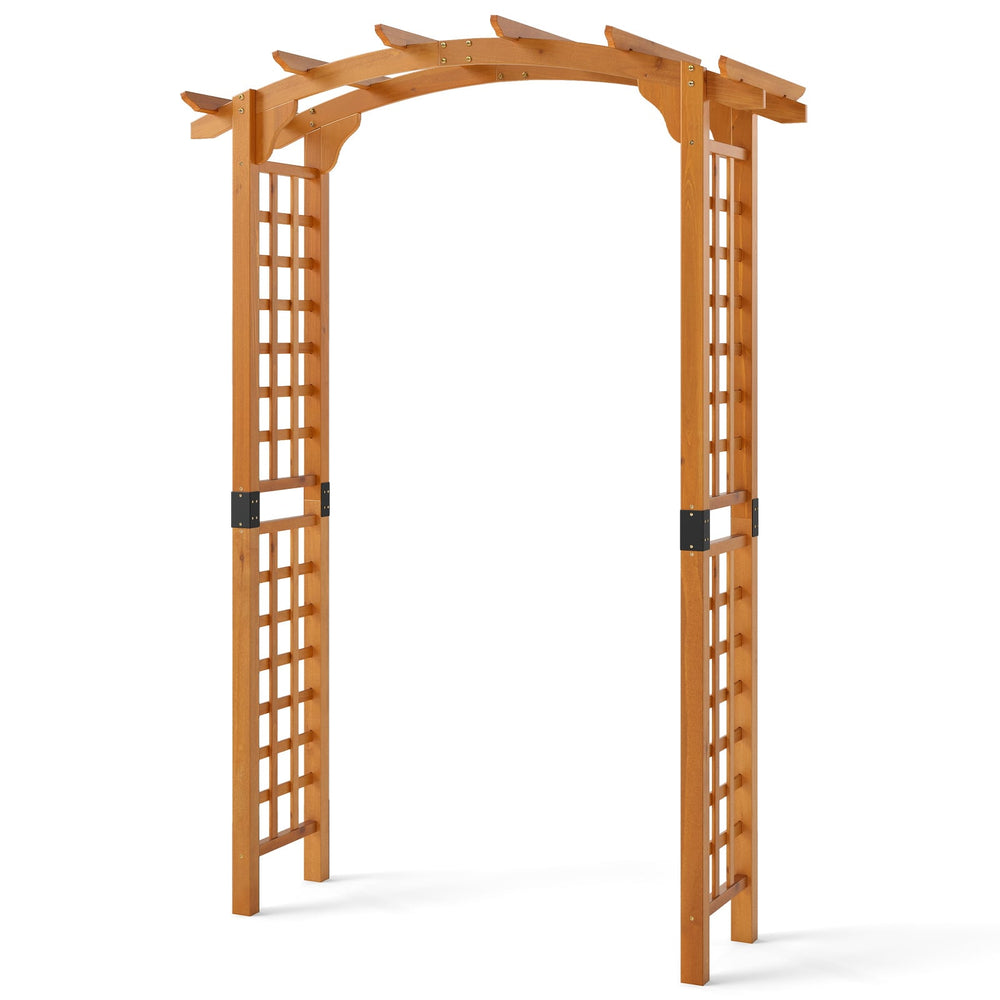 Wooden Garden Arch with Wide Top and Side Trellis for Climbing Plants-Orange