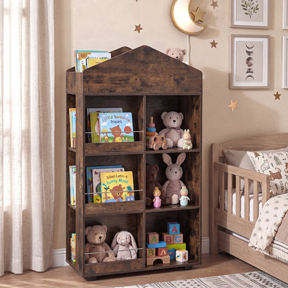 Wooden Kids Bookshelf and Toy Storage with Multiple Compartments-Coffee