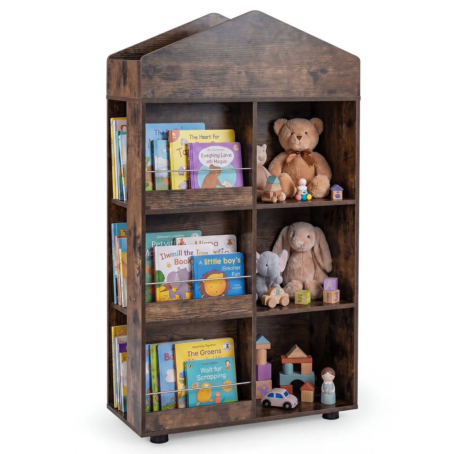 Wooden Kids Bookshelf and Toy Storage with Multiple Compartments-Coffee