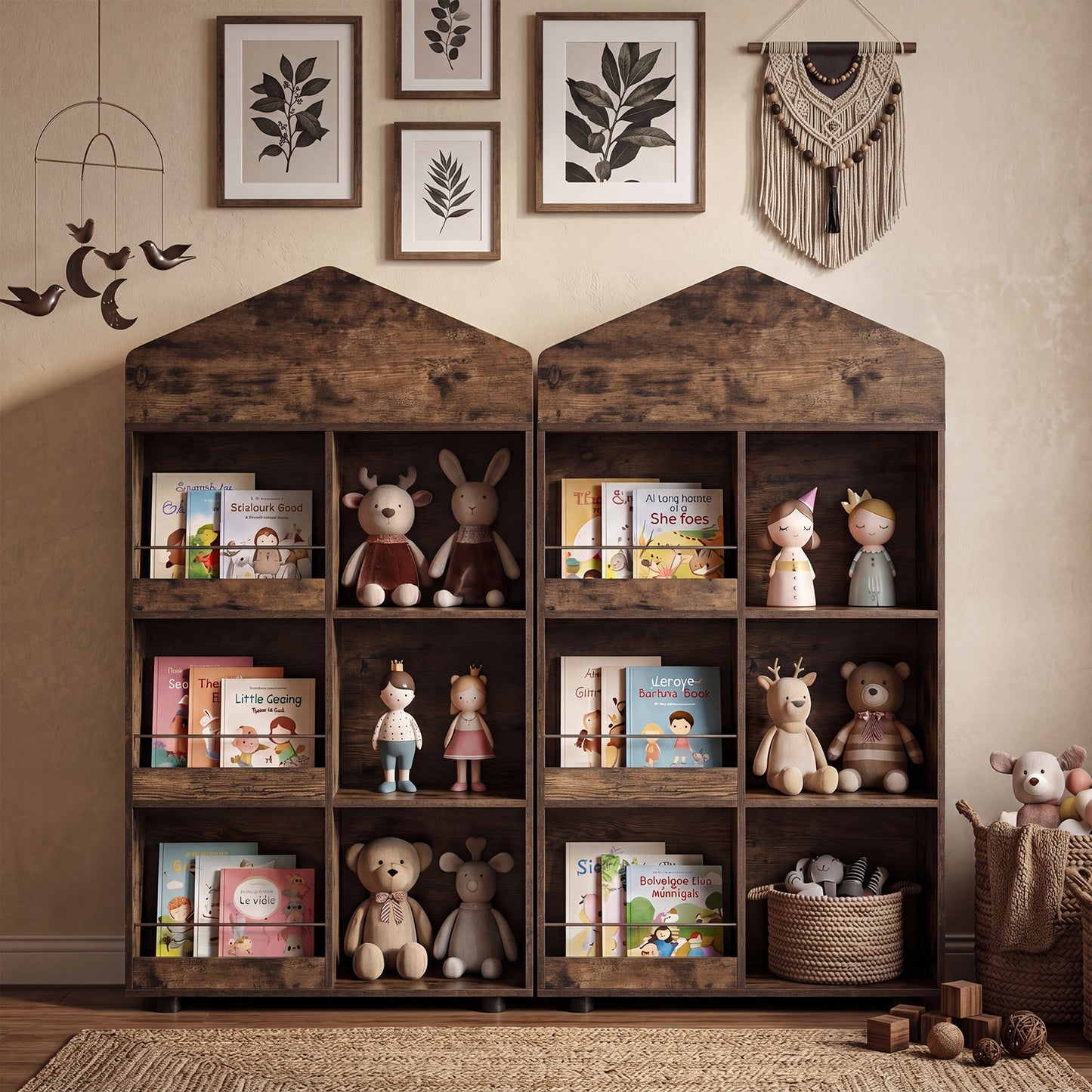 Wooden Kids Bookshelf and Toy Storage with Multiple Compartments-Coffee