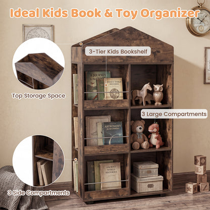 Wooden Kids Bookshelf and Toy Storage with Multiple Compartments-Coffee