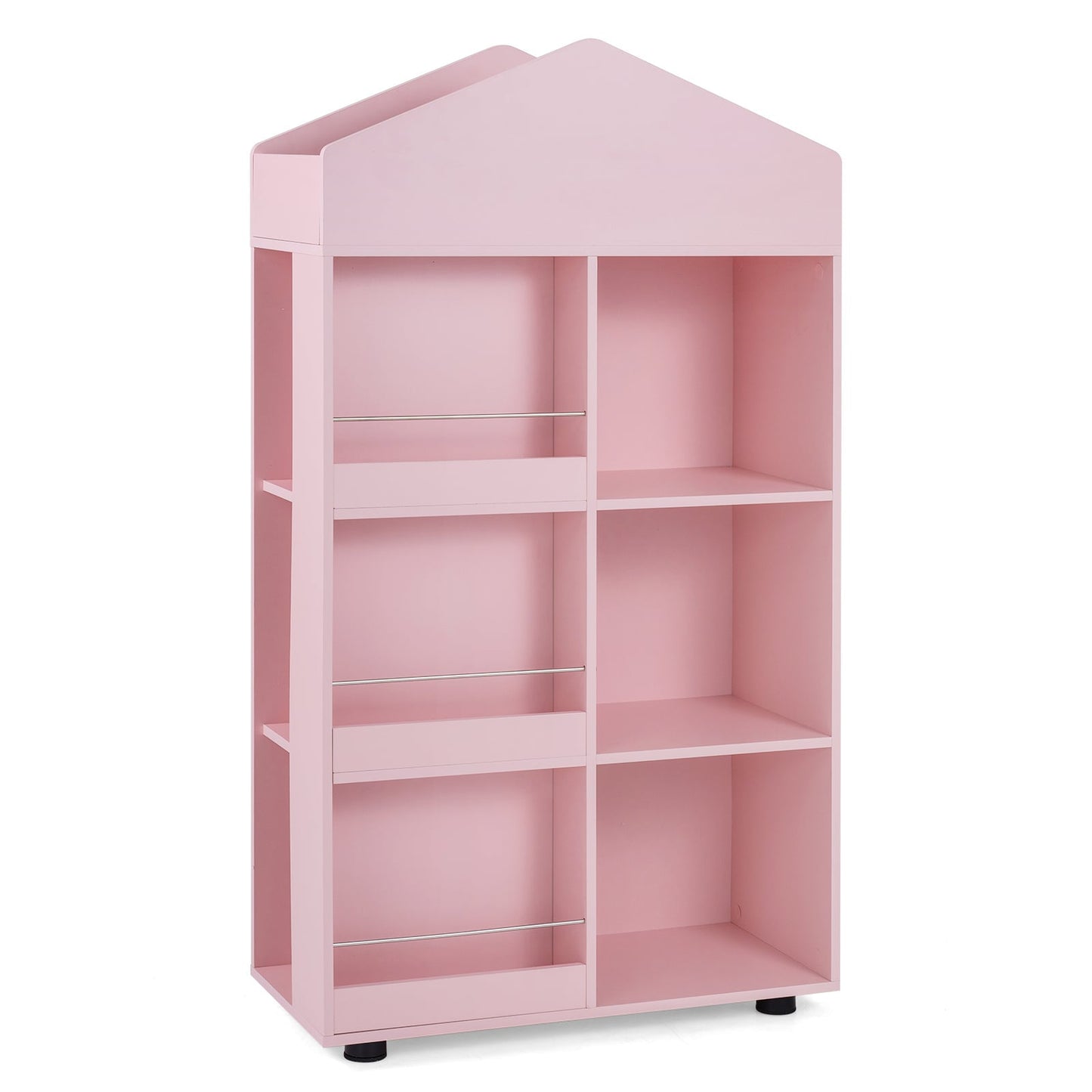 Wooden Kids Bookshelf and Toy Storage with Multiple Compartments-Pink
