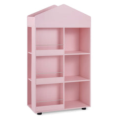 Wooden Kids Bookshelf and Toy Storage with Multiple Compartments-Pink