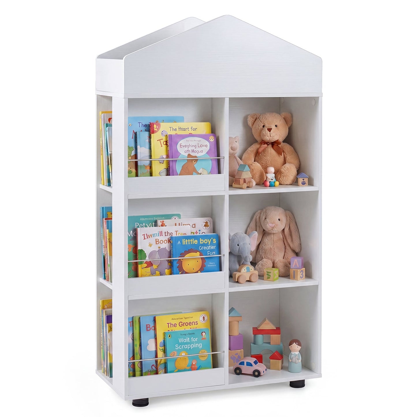 Wooden Kids Bookshelf and Toy Storage with Multiple Compartments-White