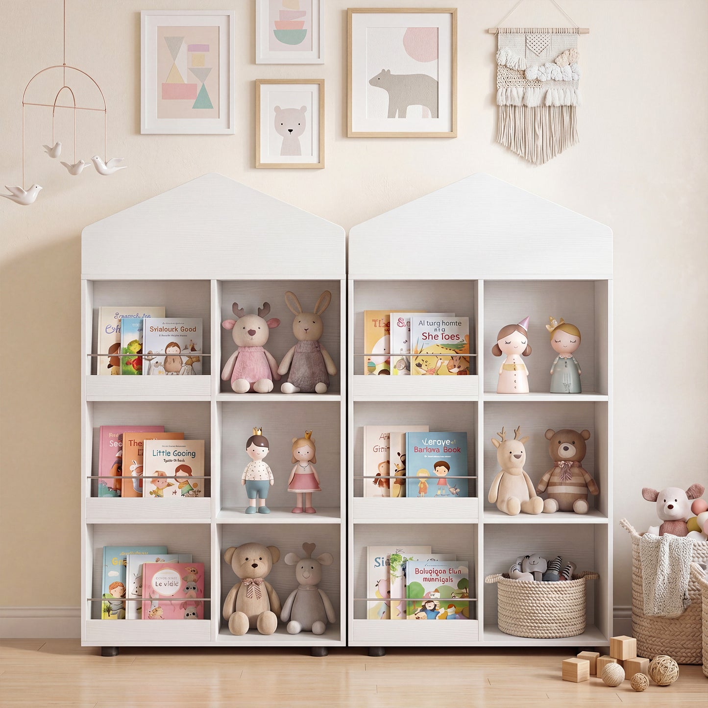 Wooden Kids Bookshelf and Toy Storage with Multiple Compartments-White