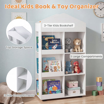 Wooden Kids Bookshelf and Toy Storage with Multiple Compartments-White