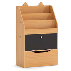 Wooden Kids Bookshelf with Movable Drawer & Chalkboard for Playroom Nursery-Natural