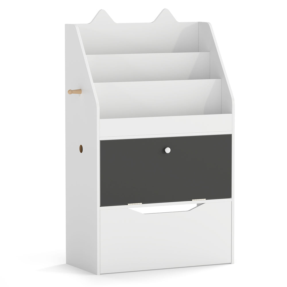 Wooden Kids Bookshelf with Movable Drawer & Chalkboard for Playroom Nursery-White