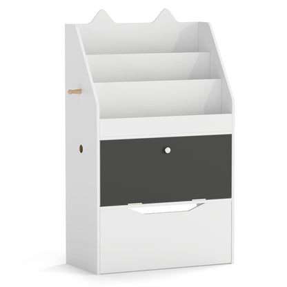 Wooden Kids Bookshelf with Movable Drawer & Chalkboard for Playroom Nursery-White