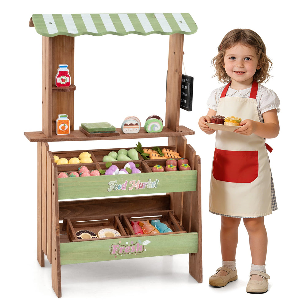 Wooden Kids Grocery Store Playset with Chalkboard