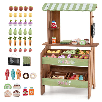 Wooden Kids Grocery Store Playset with Chalkboard
