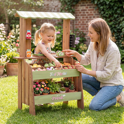 Wooden Kids Grocery Store Playset with Chalkboard