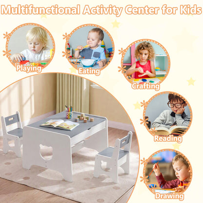 Wooden Kids Table and 2 Chair Set Ages 3-6 Bear-Themed Toddler Activity Desk-Grey