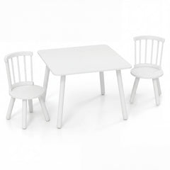 Wooden Kids Table and 2 Chairs Set with Curved Spindle Backrests-White