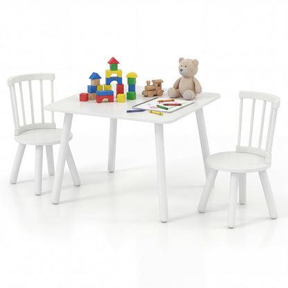 Wooden Kids Table and 2 Chairs Set with Curved Spindle Backrests-White