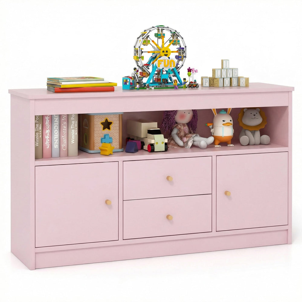 Wooden Kids Toy Children Bookshelf Storage Chest with Open Shelf-Pink
