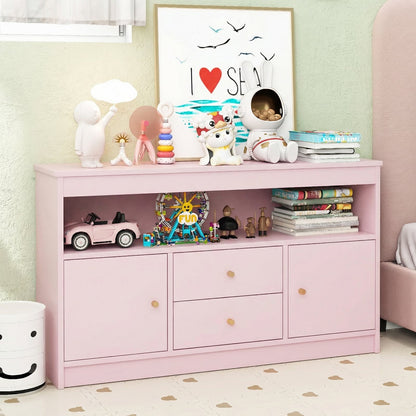Wooden Kids Toy Children Bookshelf Storage Chest with Open Shelf-Pink