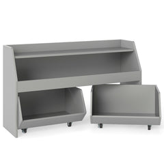 Wooden Kids Toy Storage Box with 2 Movable Drawers and Anti-toppling Kit-Grey