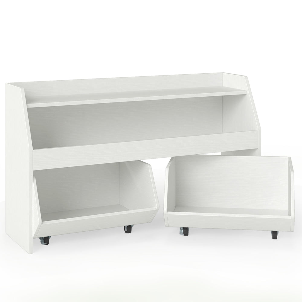 Wooden Kids Toy Storage Box with 2 Movable Drawers and Anti-toppling Kit-White