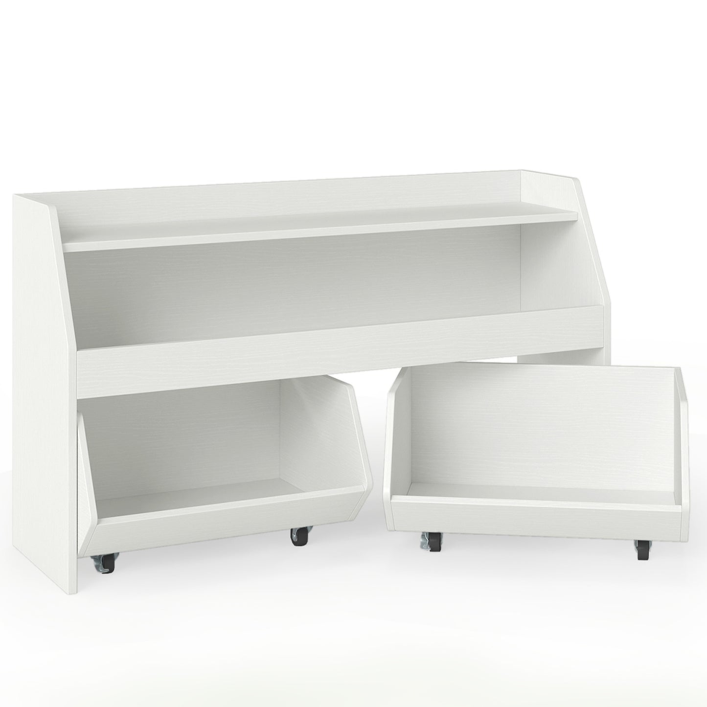 Wooden Kids Toy Storage Box with 2 Movable Drawers and Anti-toppling Kit-White