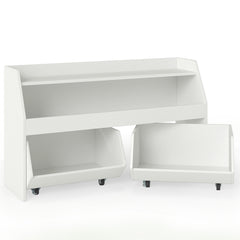 Wooden Kids Toy Storage Box with 2 Movable Drawers and Anti-toppling Kit-White