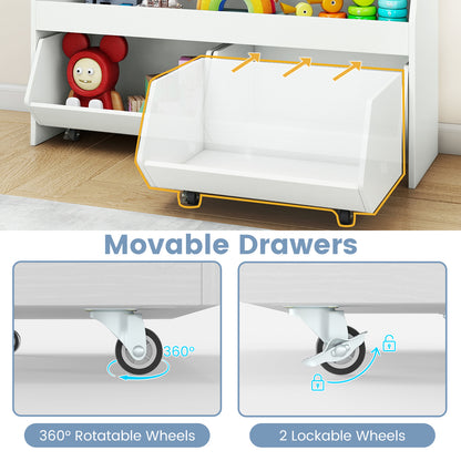 Wooden Kids Toy Storage Box with 2 Movable Drawers and Anti-toppling Kit-White