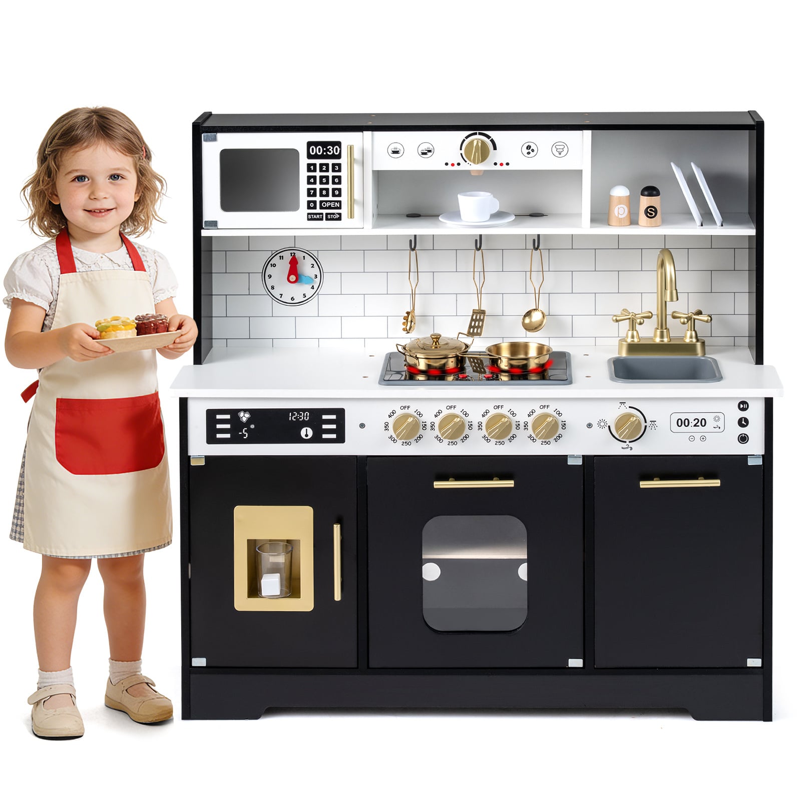 Wooden Kitchen Playset with Realistic Lights and Sounds-Black
