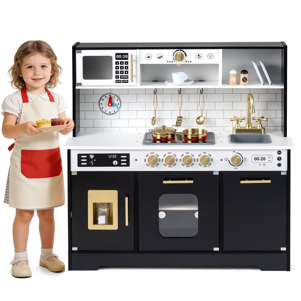 Wooden Kitchen Playset with Realistic Lights and Sounds-Black